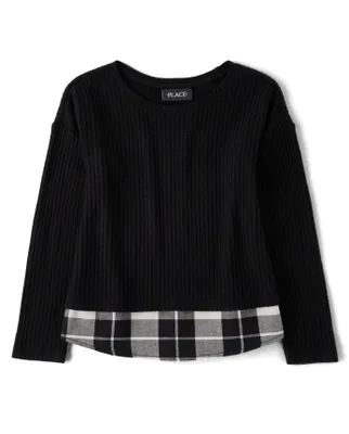 Girls Plaid 2 1 Sweater