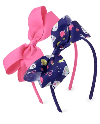 Girls And Toddler Girls School Doodle Bow Headband 2-Pack