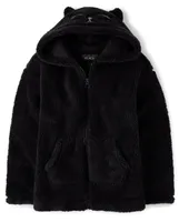 Girls Mommy And Me Cat Sherpa Zip-Up Hoodie