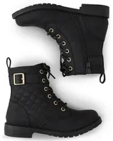 Girls Quilted Buckle Lace-Up Boots