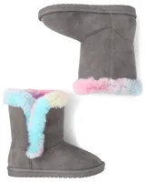 Girls Rainbow Faux Fur Chalet Boots