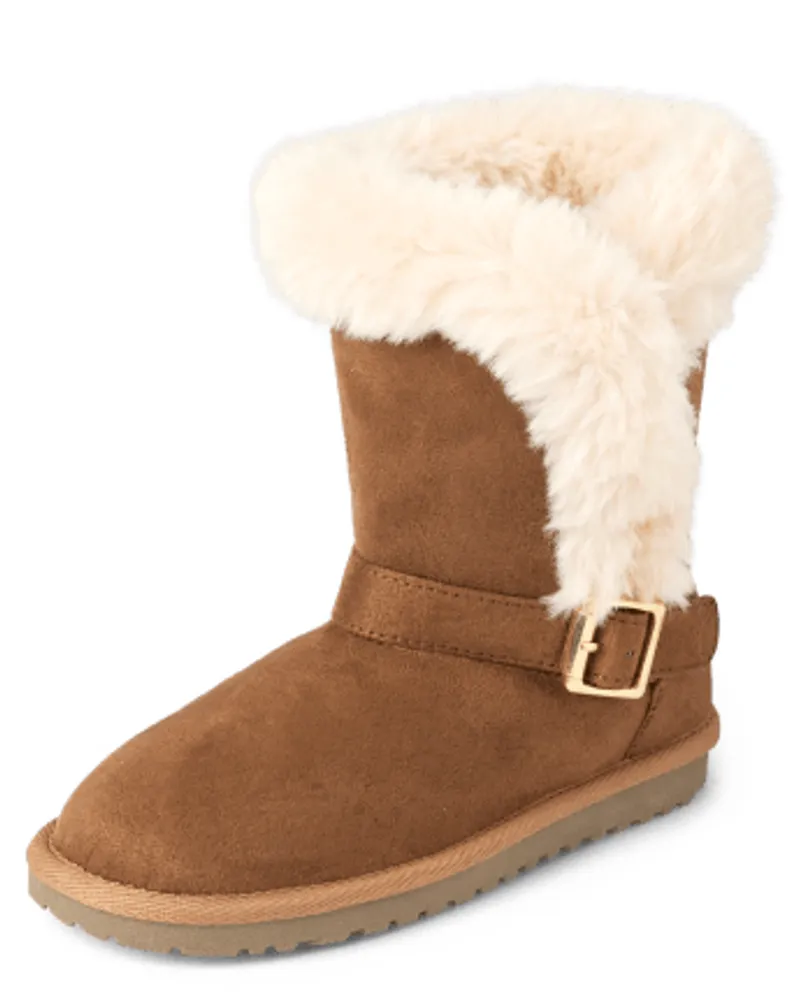 Girls Buckle Faux Fur Chalet Boots