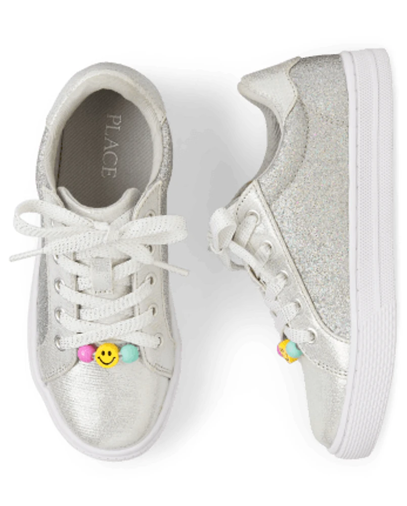 Girls Beaded Glitter Low Top Sneakers