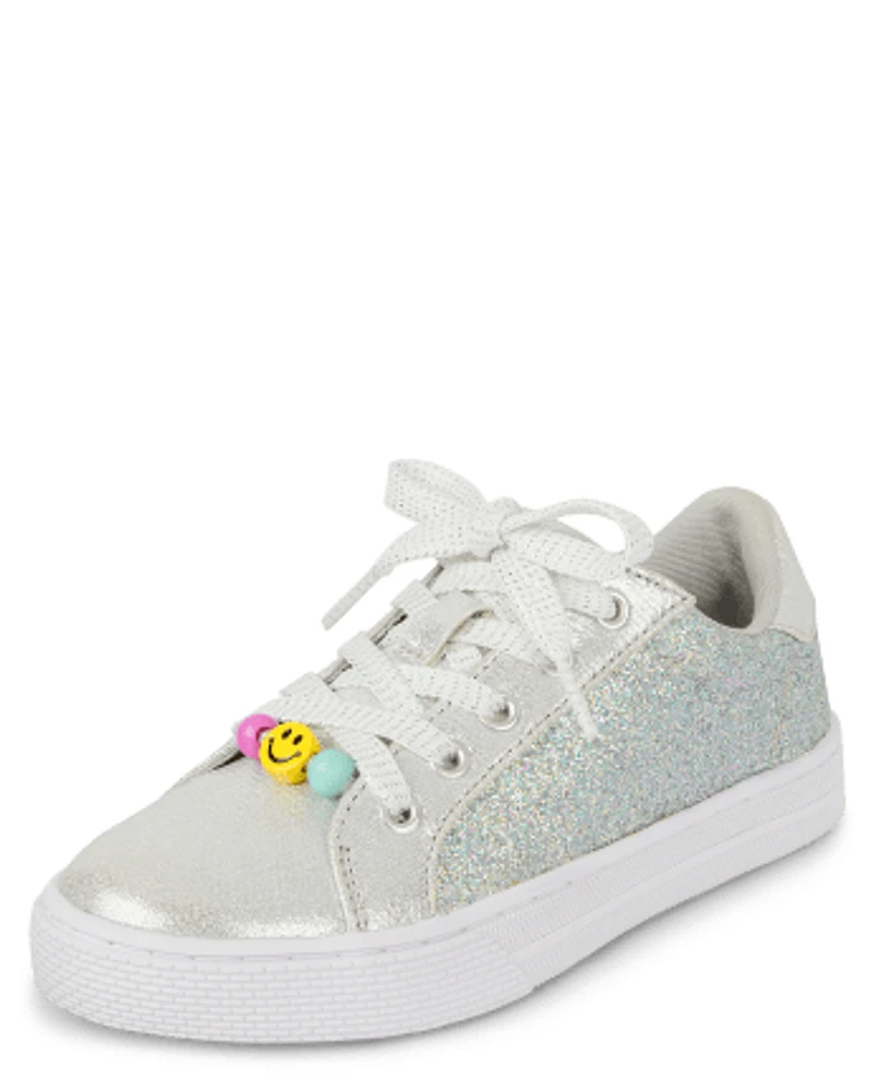 Girls Beaded Glitter Low Top Sneakers