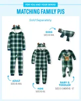 Unisex Adult Matching Family Buffalo Plaid Moose Microfleece Hooded One Piece Pajamas