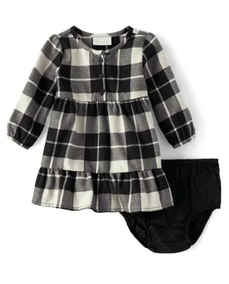 Baby Girls Matching Family Plaid Twill Tiered Shirt Dress