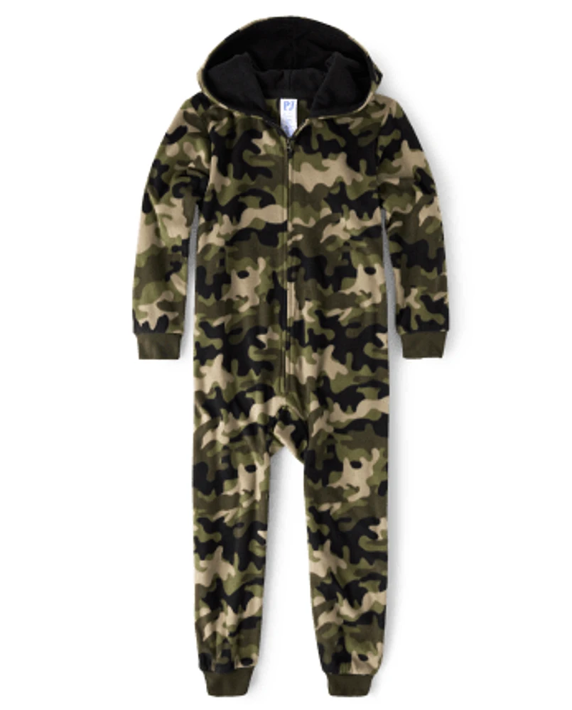 Boys Camo Fleece One Piece Pajamas