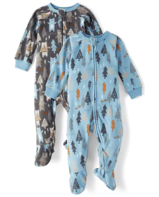 Baby And Toddler Boys Bear Fleece Footed One Piece Pajamas 2-Pack