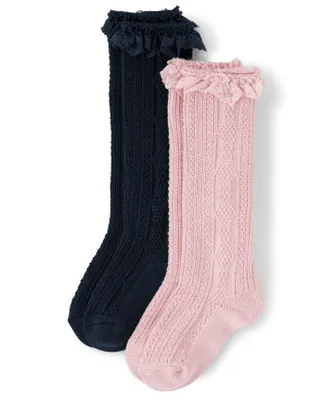 Girls Super Soft Pointelle Boot Socks 2-Pack