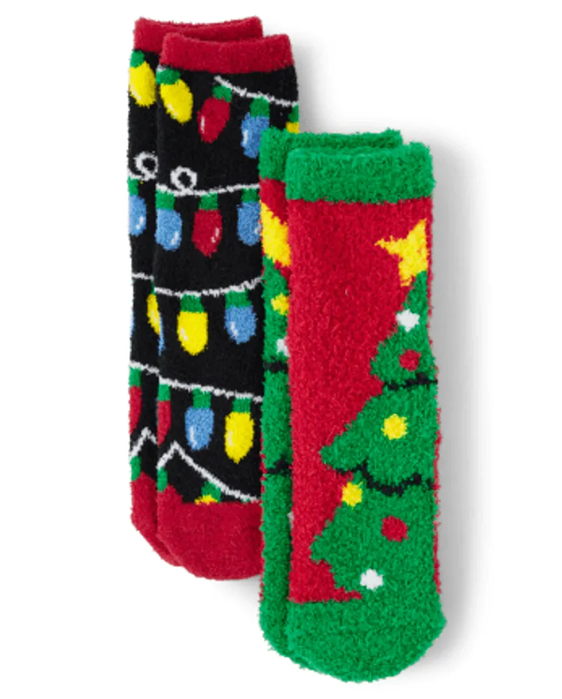 Kids Matching Family Lights Christmas Tree Cozy Socks 2-Pack