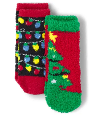 Baby And Toddler Matching Family Lights Christmas Tree Cozy Socks 2-Pack