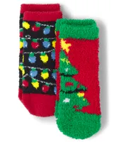 Baby And Toddler Matching Family Lights Christmas Tree Cozy Socks 2-Pack