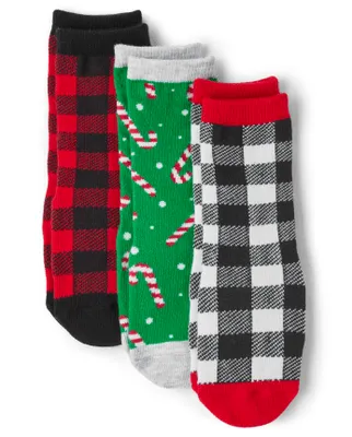 Unisex Baby And Toddler Matching Family Buffalo Plaid Crew Socks 3-Pack
