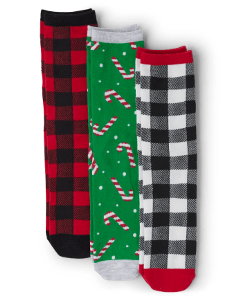 Adult Matching Family Buffalo Plaid Crew Socks 3-Pack