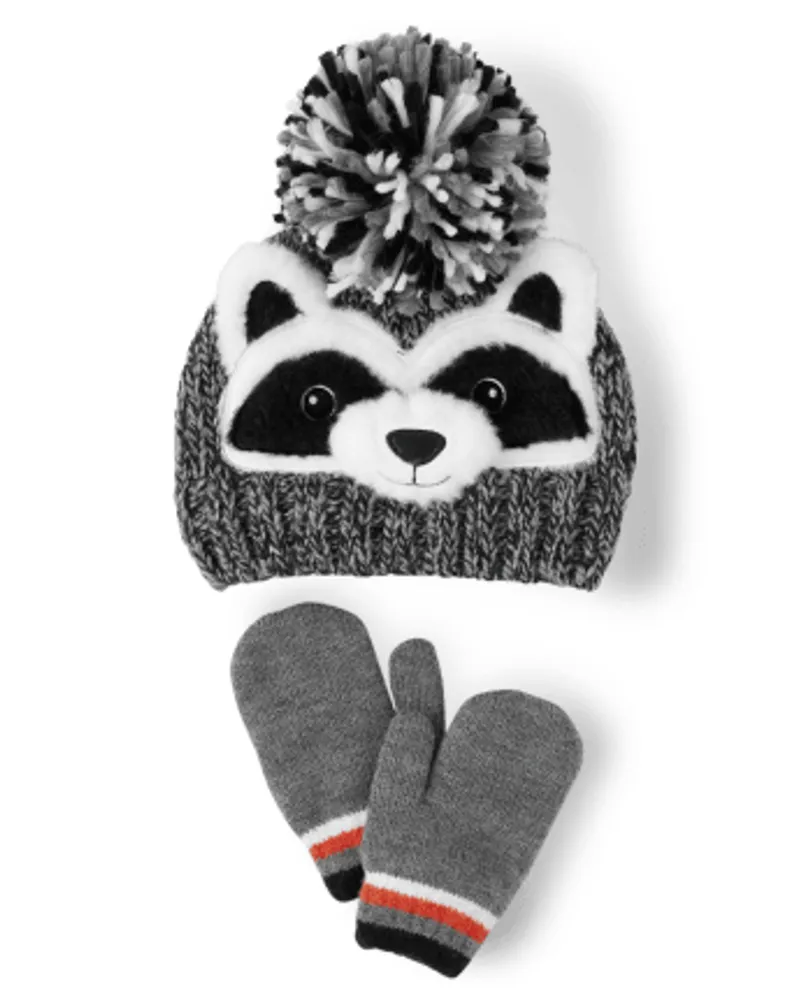 Baby And Toddler Boys Racoon Beanie Mittens 2-Piece Set