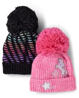 Girls Unicorn Pom Beanie 2-Pack