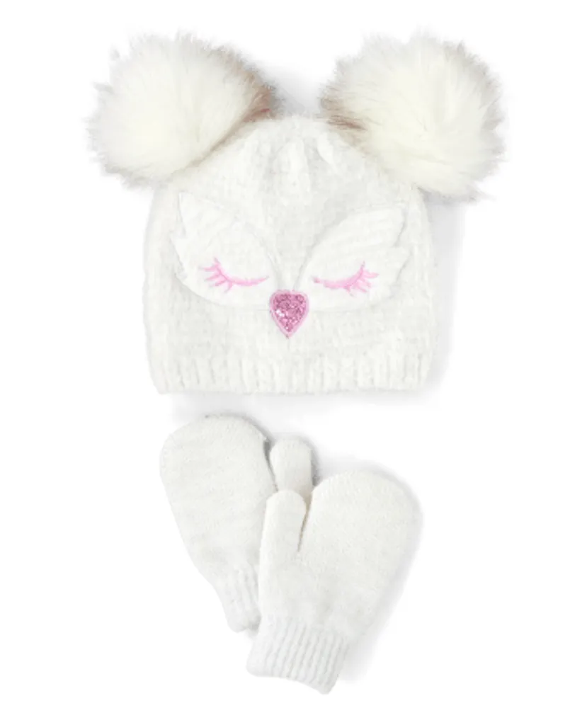 Baby And Toddler Girls Owl Hat Mittens 2-Piece Set