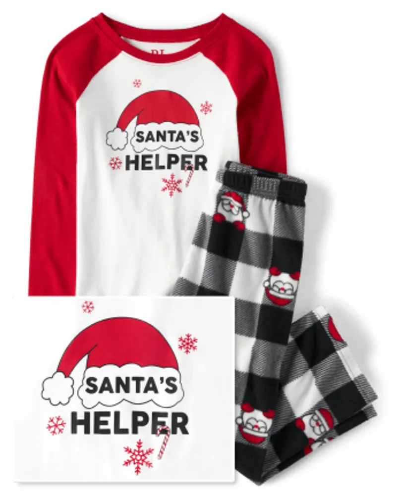 Kids Matching Family Santa's Helper Snug Fit Cotton And Fleece Pajamas