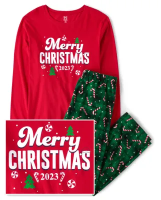 Unisex Adult Matching Family Merry Christmas 2023 Cotton And Fleece Pajamas