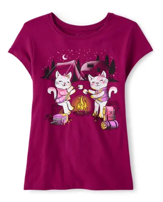 Girls Campfire Cats Graphic Tee
