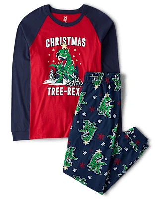 Adult Matching Family Glow Christmas Tree-Rex Cotton Pajamas