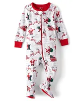 Baby And Toddler Matching Family Santa Reindeer Snug Fit Cotton Footed One Piece Pajamas