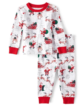 Baby And Toddler Matching Family Santa Reindeer Snug Fit Cotton Pajamas