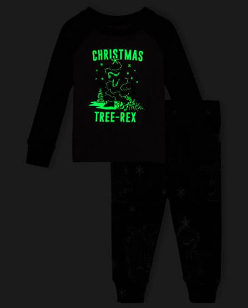 Baby And Toddler Matching Family Glow Christmas Tree-Rex Snug Fit Cotton Pajamas