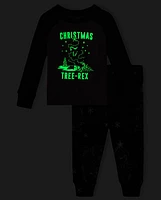 Unisex Baby And Toddler Matching Family Glow Christmas Tree-Rex Snug Fit Cotton Pajamas