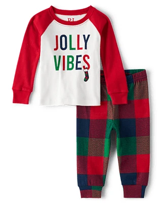 Baby And Toddler Matching Family Jolly Vibes Snug Fit Cotton Pajamas