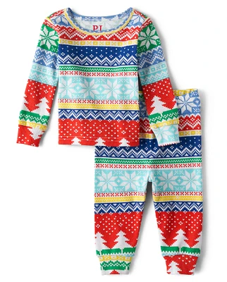 Baby And Toddler Matching Family Fairisle Snug Fit Cotton Pajamas