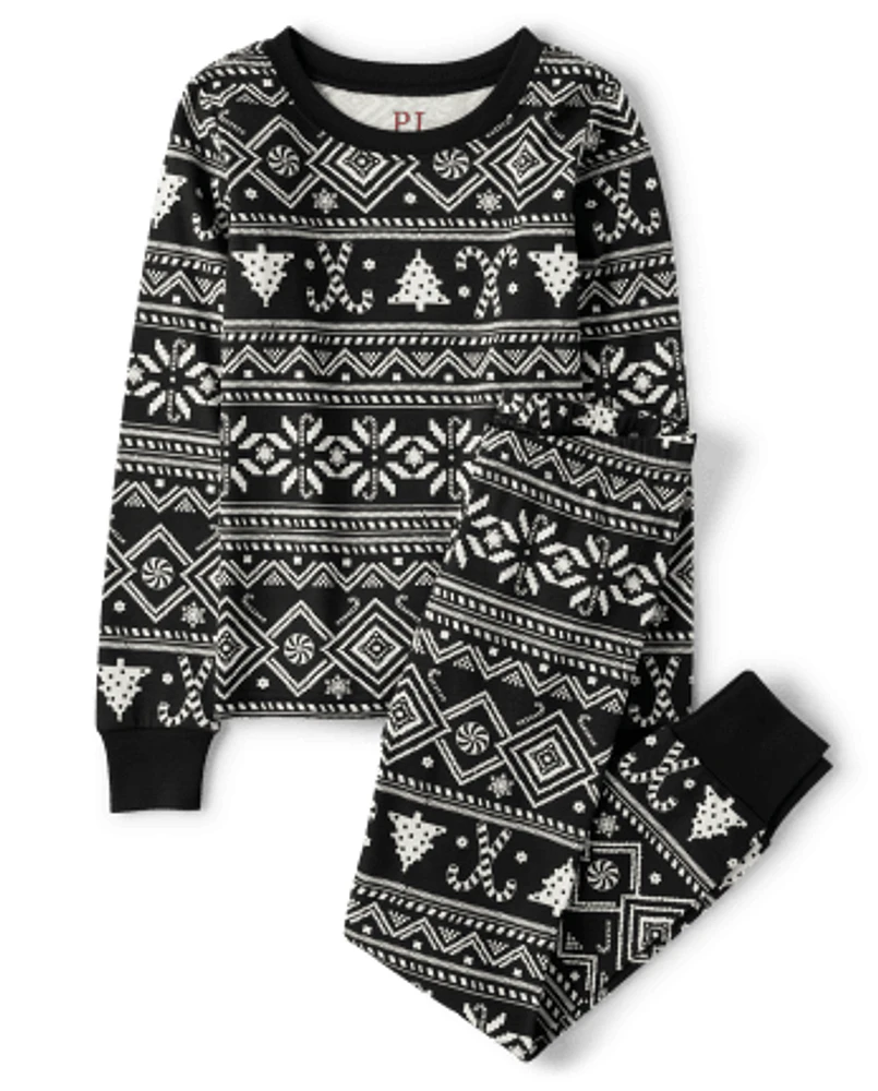 Kids Matching Family Candy Cane Fairisle Snug Fit Cotton Pajamas