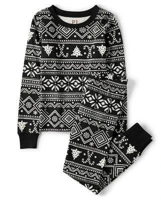 Kids Matching Family Candy Cane Fairisle Snug Fit Cotton Pajamas