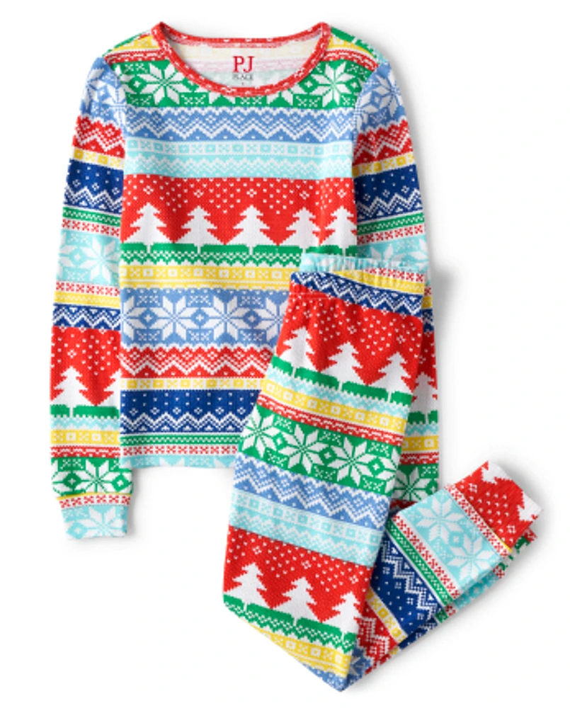 Kids Matching Family Fairisle Snug Fit Cotton Pajamas