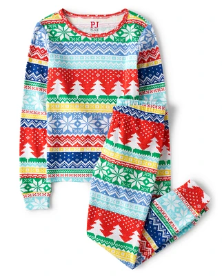 Kids Matching Family Fairisle Snug Fit Cotton Pajamas