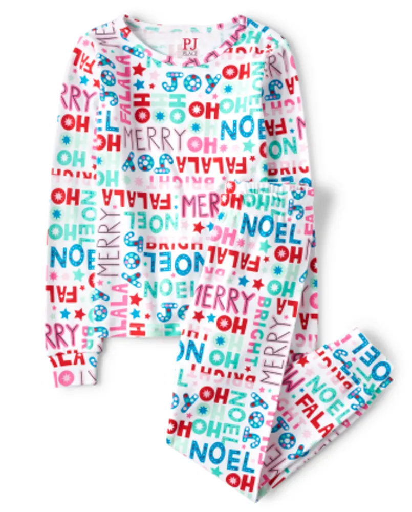 Girls Mommy And Me Christmas Words Snug Fit Cotton Pajamas