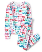 Girls Mommy And Me Christmas Words Snug Fit Cotton Pajamas