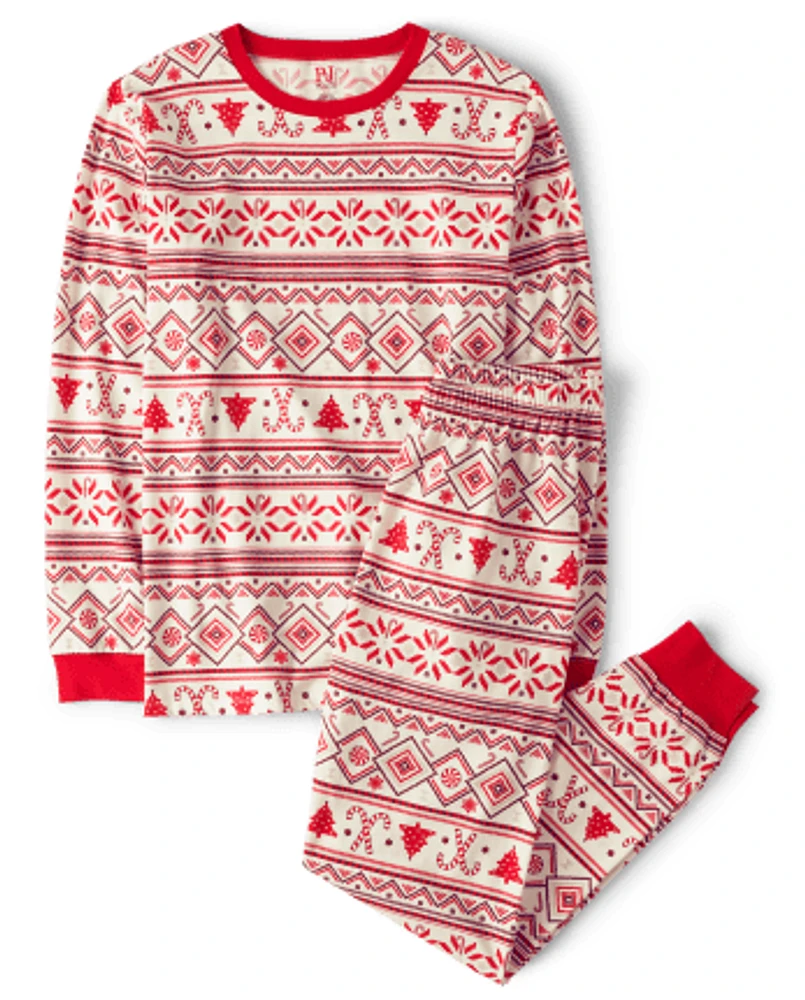 Adult Matching Family Candy Cane Fairisle Cotton Pajamas