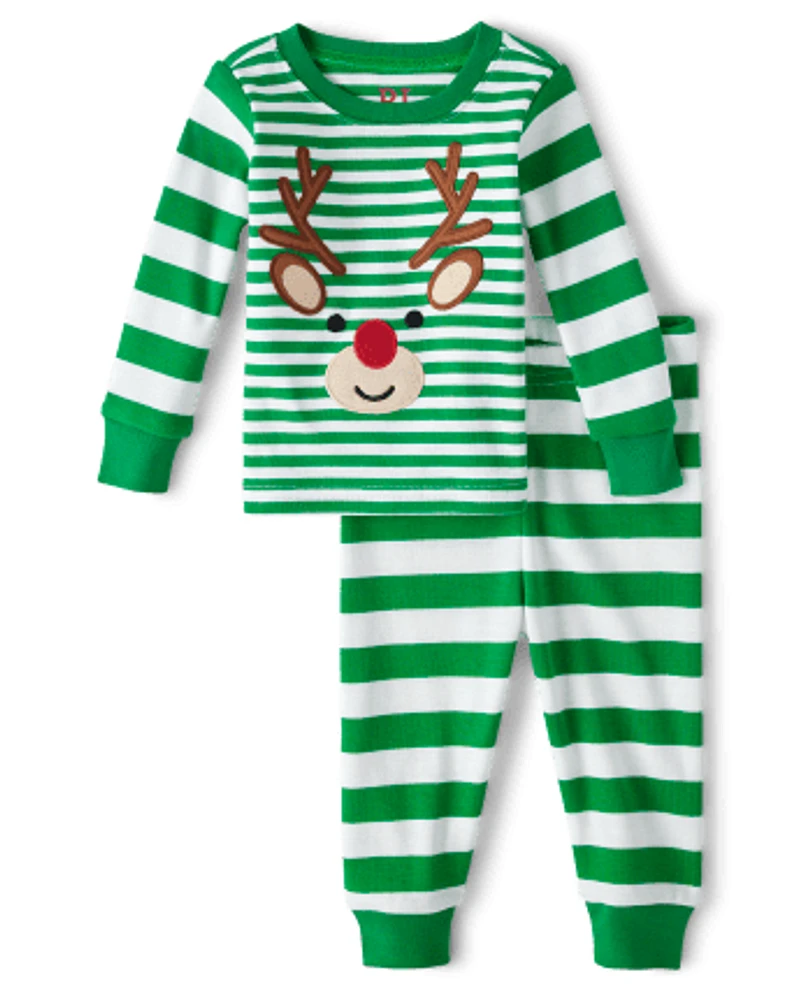 Baby And Toddler Striped Reindeer Snug Fit Cotton Pajamas