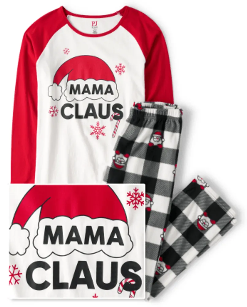 Womens Matching Family Mama Claus Cotton And Fleece Pajamas