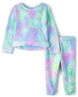 Toddler Girls Rainbow Tie Dye Fleece 2-Piece Outfit Set