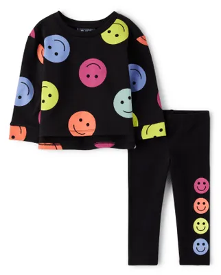 Toddler Girls Rainbow Happy Face 2-Piece Outfit Set