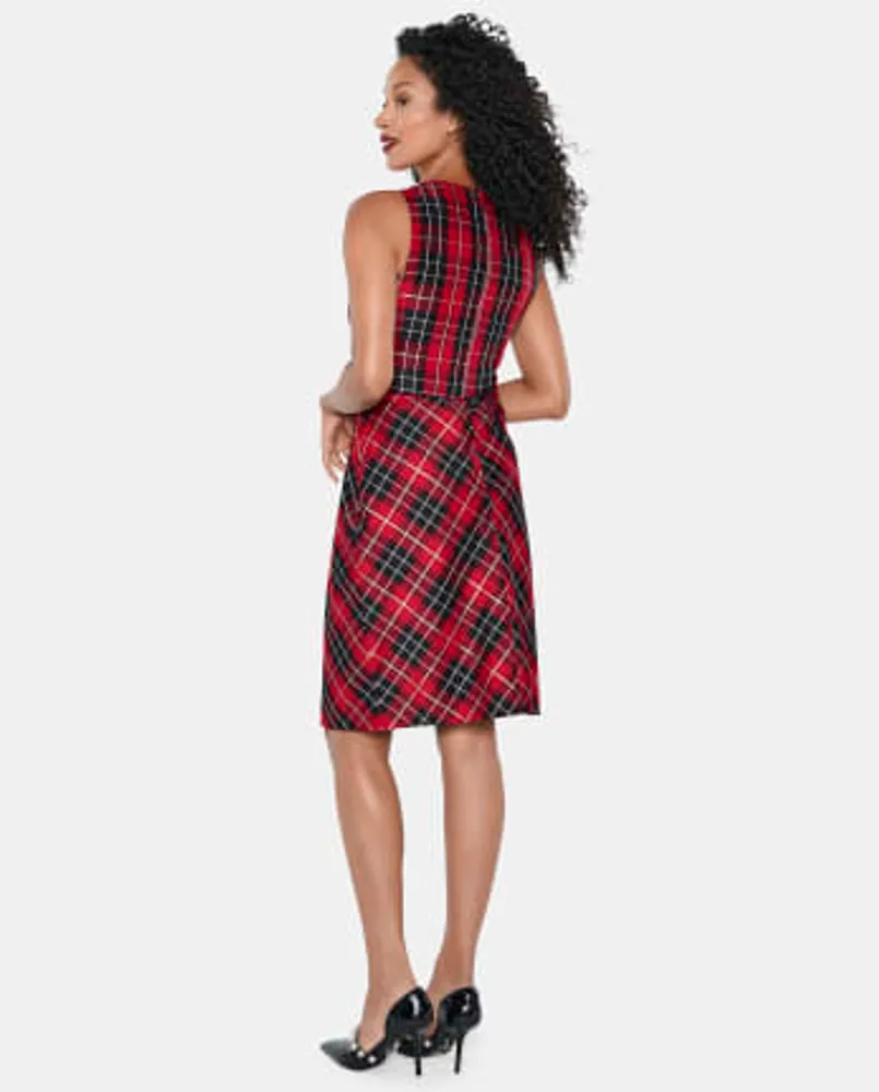 Womens Matching Family Plaid Satin A-Line Dress