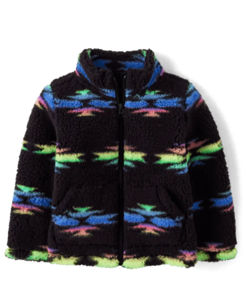 Toddler Girls Print Sherpa Zip-Up Jacket