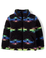 Toddler Girls Print Sherpa Zip-Up Jacket