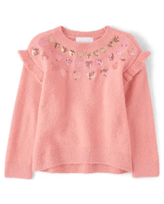 Toddler Girls Sequin Heart Sweater