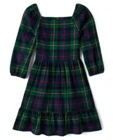 Girls Matching Family Plaid Flannel Tiered Dress