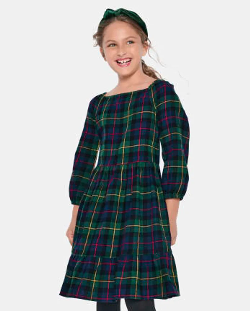 Girls Matching Family Plaid Flannel Tiered Dress