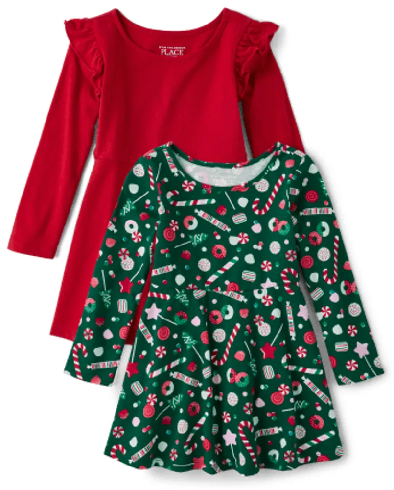 Toddler Girls Christmas Candy Everyday Dress 2-Pack