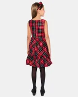 Girls Matching Family Plaid Satin Tiered Fit And Flare Dress